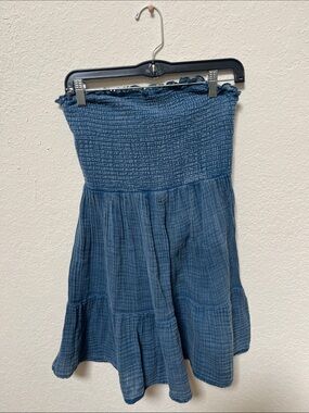 Anthropologie Blue Strapless Smocked Tiered Dress